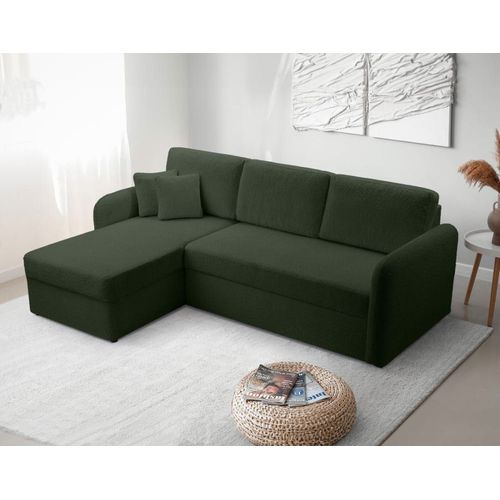 Canapé D'angle Réversible Convertible 4 Places En Tissu Bouclette Vert