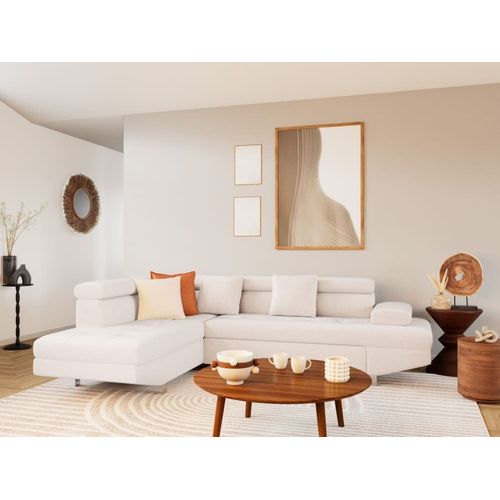 Canapé D'angle Gauche Convertible 5 Places En Velours Texturé Beige