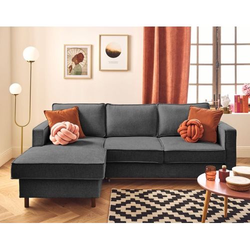Canapé D'angle Gauche Convertible 4 Places En Tissu Velours Relief