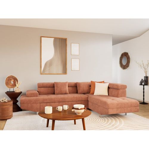 Canapé D'angle Droit Convertible 5 Places En Velours Texturé