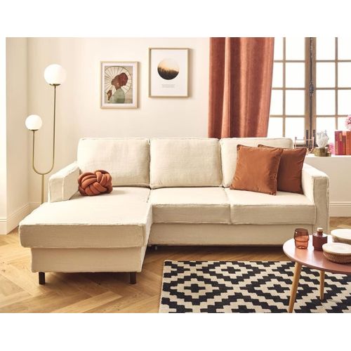 Canapé D'angle Gauche Convertible 4 Places En Fausse Fourrure Beige