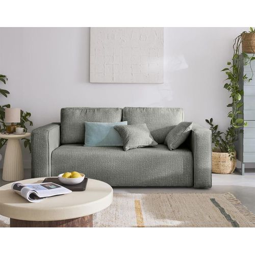 Canapé Droit 2 Places En Tissu Velours Relief Gris