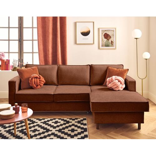 Canapé D'angle Droit Convertible 4 Places En Tissu Velours Relief