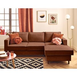 Canapé D'angle Droit Convertible 4 Places En Tissu Velours Relief