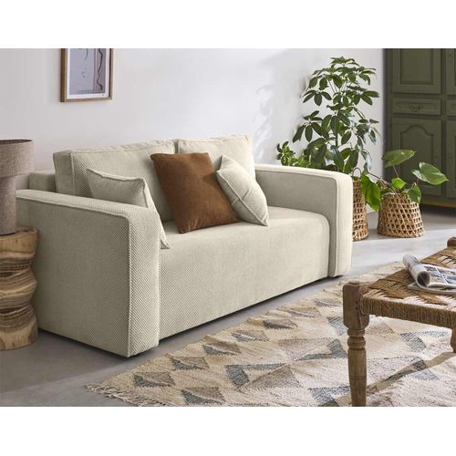 Canapé Droit 2 Places En Velours Texturé Beige