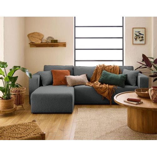 Canapé D'angle Réversible Convertible 4 Places En Tissu Bouclette Gris