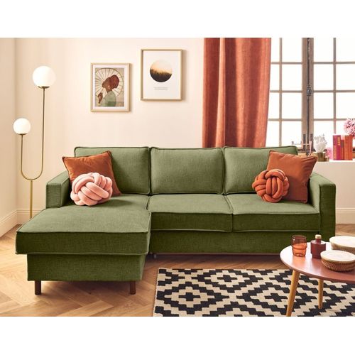 Canapé D'angle Gauche Convertible 4 Places En Tissu Velours Relief