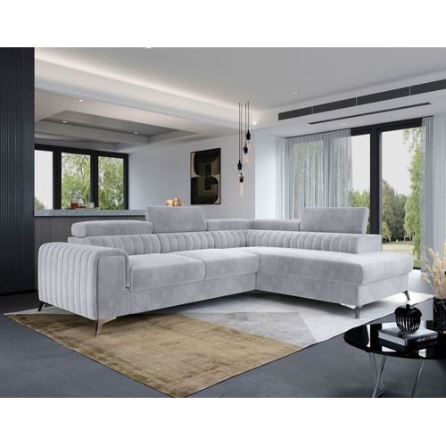 Canapé D'angle Droit Convertible 5 Places En Velours Gris Clair