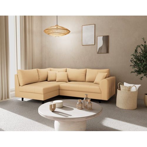 Canapé D'angle Gauche 4 Places En Simili Beige