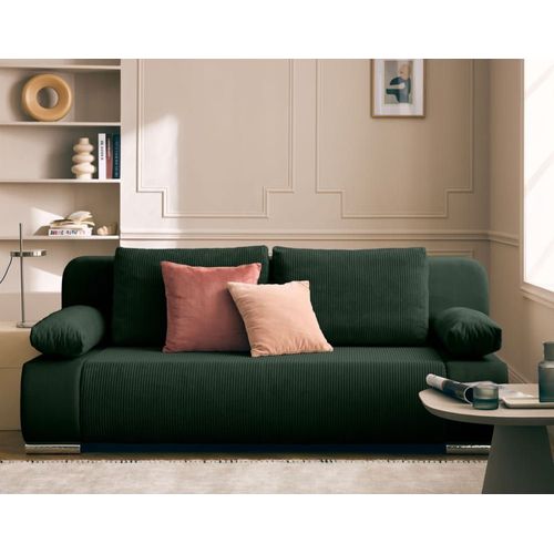 Canapé Droit Convertible 3 Places En Velours Et Velours Côtelé Vert