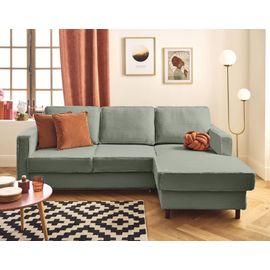Canapé D'angle Droit Convertible 4 Places En Fausse Fourrure Vert