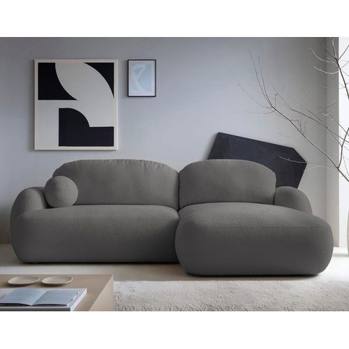 Canapé D'angle Droit Convertible 4 Places En Tissu Bouclette Gris