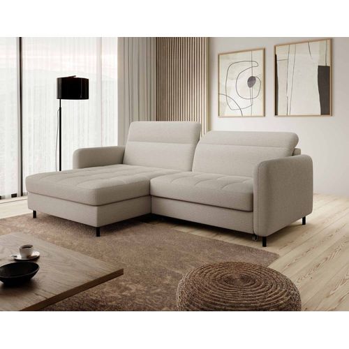 Canapé D'angle Gauche Convertible 4 Places En Tissu Bouclette Beige