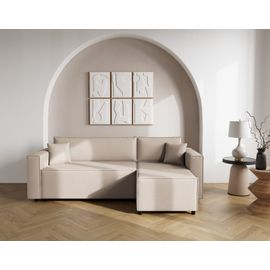Canapé D'angle Réversible Convertible 4 Places En Tissu Texturé Beige