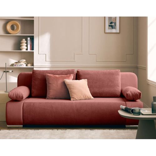 Canapé Droit Convertible 3 Places En Velours Et Velours Côtelé Rose