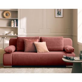 Canapé Droit Convertible 3 Places En Velours Et Velours Côtelé Rose