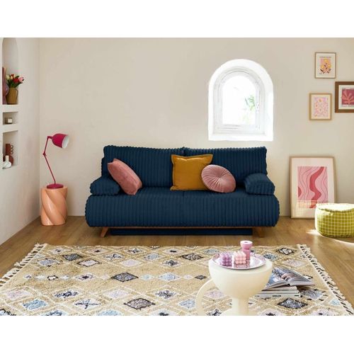 Canapé Droit Convertible 3 Places En Fausse Fourrure Côtelée Bleu