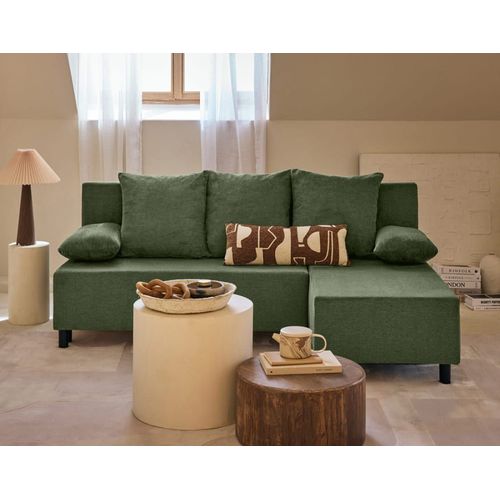 Canapé D'angle Réversible Convertible 4 Places En Tissu Texturé Vert