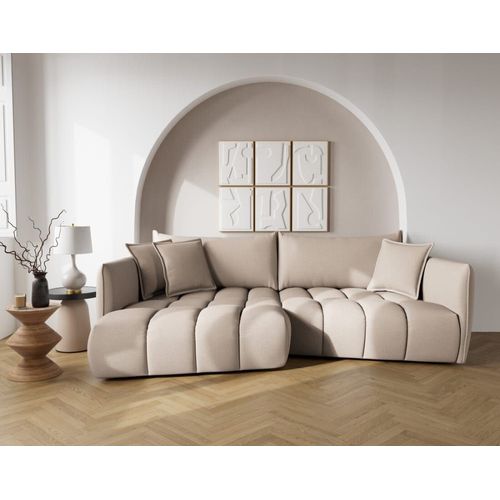 Canapé D'angle Gauche 4 Places En Tissu Texturé Beige