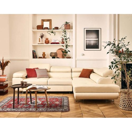 Canapé D'angle Droit Convertible 5 Places En Simili Beige
