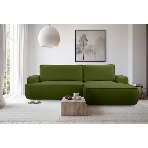 Canapé D'angle Droit Convertible 4 Places En Tissu Texturé Vert