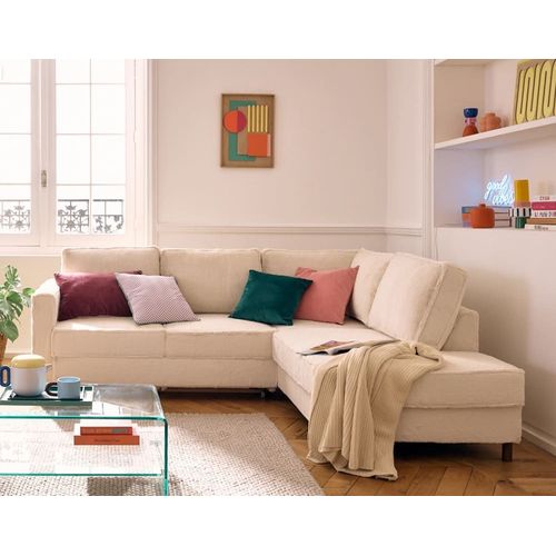 Canapé D'angle Droit Convertible 5 Places En Fausse Fourrure Beige