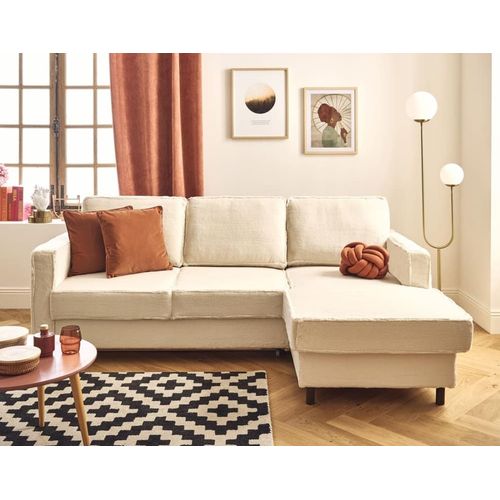 Canapé D'angle Droit Convertible 4 Places En Fausse Fourrure Beige