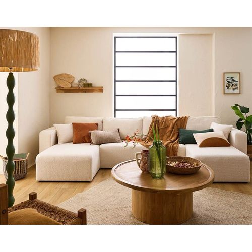 Canapé Panoramique 7 Places En U En Tissu Bouclette Beige