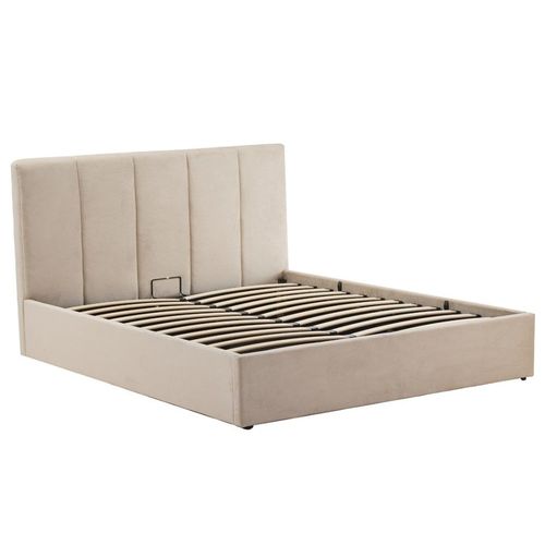 Lit Coffre En Velours 160x200 Cm Beige