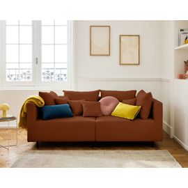 Canapé Modulable 2 Places En Velours Côtelé Terracotta