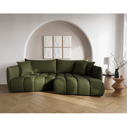 Canapé D'angle Droit 4 Places En Tissu Texturé Vert