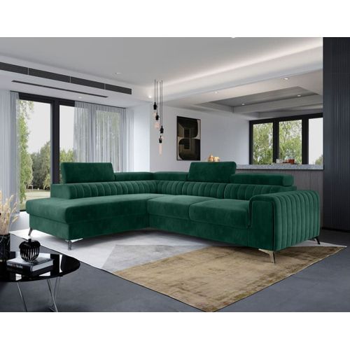 Canapé D'angle Gauche Convertible 5 Places En Velours Vert