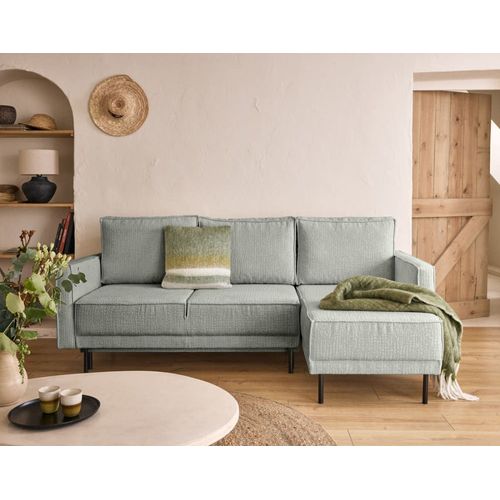 Canapé D'angle Réversible Convertible 4 Places En Tissu Velours Relief