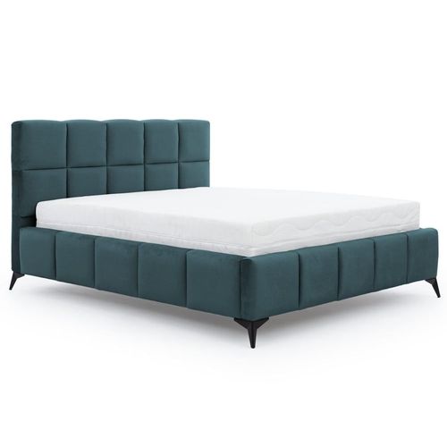 Lit Coffre En Bois Massif 140x190 Cm Bleu Canard
