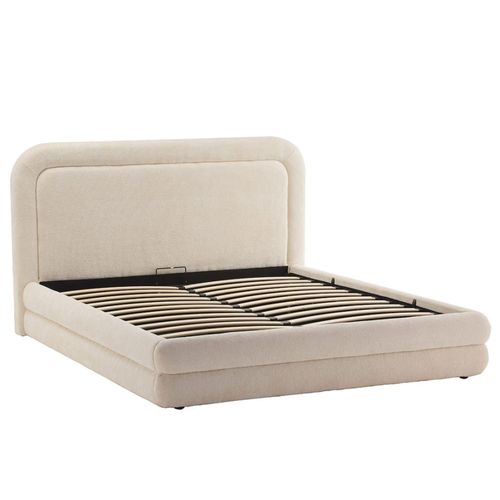 Lit Coffre En Velours Texturé 160x200 Cm Beige