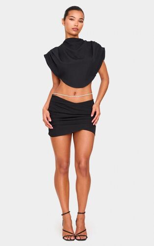 Micro Jupe Tissée Noire À Parties Superposées Et Détail Strassé, Noir