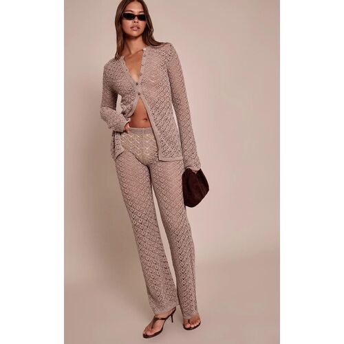 Pantalon En Maille Style Crochet Taupe, Taupe