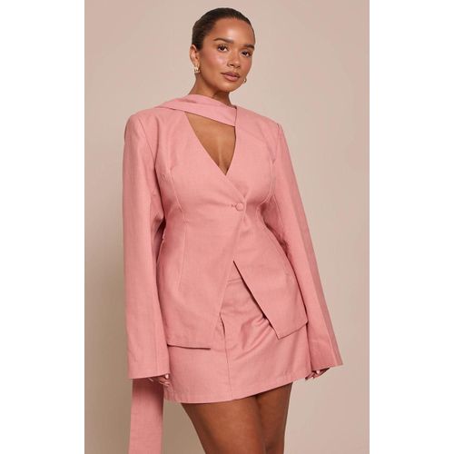 Shape Blazer Ajusté Rose Pâle À Détail Foulard, Rose Pâle