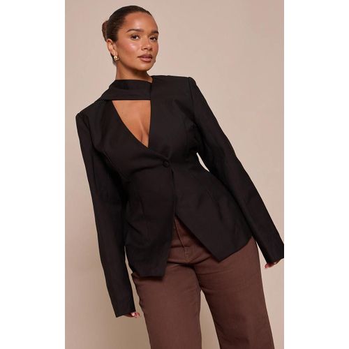 Shape Blazer Ajusté Noir À Détail Foulard, Noir