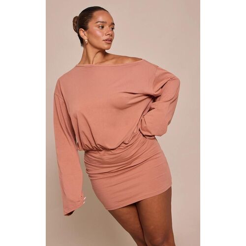 Shape Mini Robe En Coton Café Au Lait À Manches Évasées Et Col Bateau, Café Au Lait