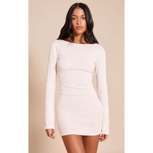 Tall Mini Robe Texturée Crème À Col Bateau Et Manches Flûtes, Crème