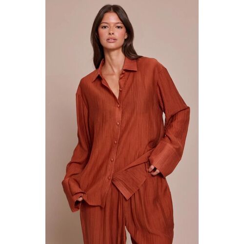 Chemise Oversize Texturée Orange Brûlé À Manchettes Larges, Orange Brûlé