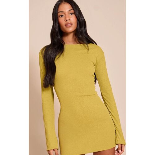 Tall Mini Robe Texturée Vert Olive À Col Bateau Et Manches Flûtes, Vert Olive