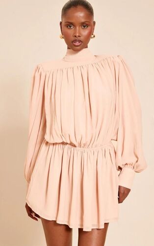 Robe Droite Structurée En Mousseline De Soie Rose Pâle À Manches Longues, Rose Pâle