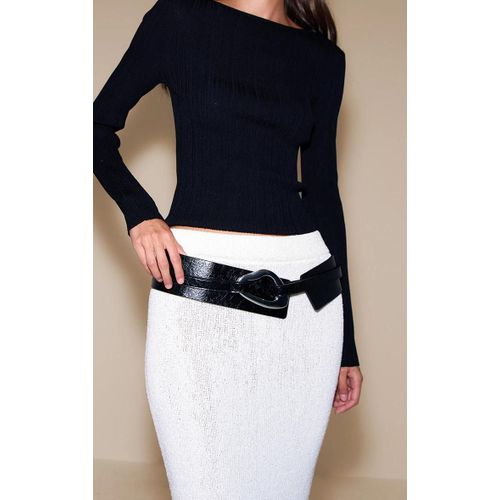 Ceinture Épaisse Noire À Partie Superposée, Noir