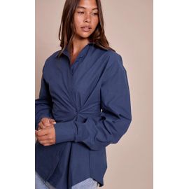 Chemise Cintrée En Coton Bleu Marine À Boutonnage Modulable, Bleu Marine