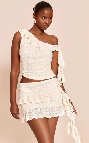 Mini-Jupe En Dentelle Crème À Volants, Crème