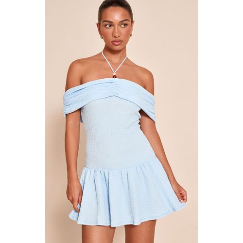 Robe Texturée Bleu Clair À Dos Nu Et Empiècement, Bleu Clair