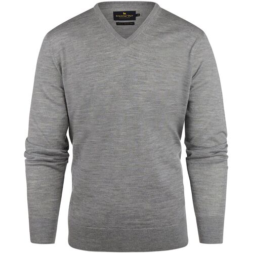 Steppin' Out Pull Col-V Laine Merino Melange Gris Taille 3xl