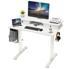 Bureau Assis-Debout Electrique 100x60cm -Costway - 2 Tiroirs-Support D'ecran - Réglable En 3 Hauteurs Crochets De Suspension Blanc